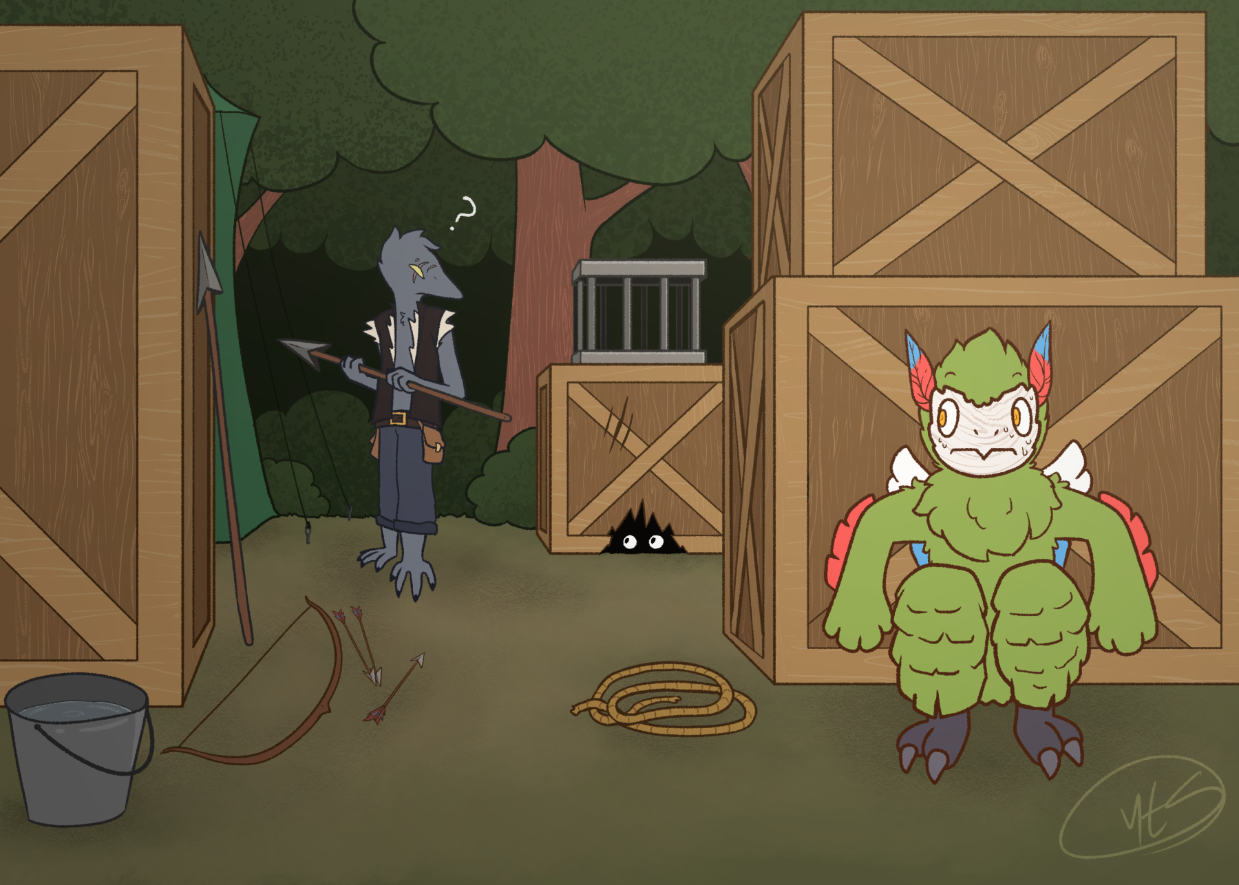 Cherrie sneaking into camp